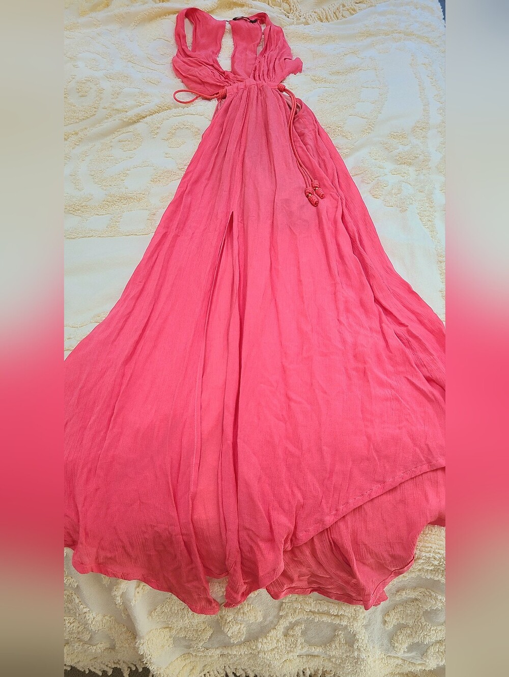 VIX Paula Hermanny Women’s Coral Slit Maxi Dress - Sleeveless V-Neck - Picture 9 of 10